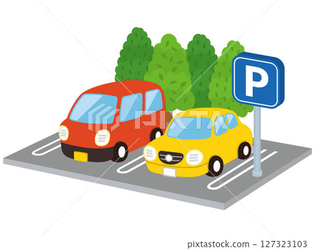 There are two cars parked in the parking lot. 127323103