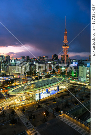 Sakae, Nagoya City, Aichi Prefecture, at dusk, with a view of Nagoya TV Tower 127323437