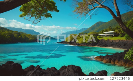 tropical beach cove with crystal-clear turquoise water 127323446
