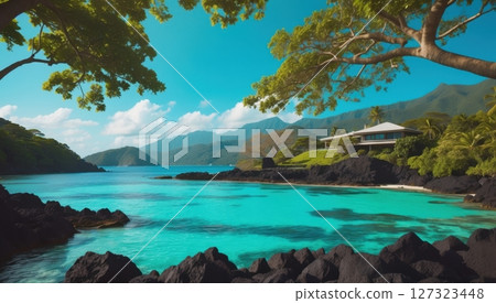 tropical beach cove with crystal-clear turquoise water 127323448