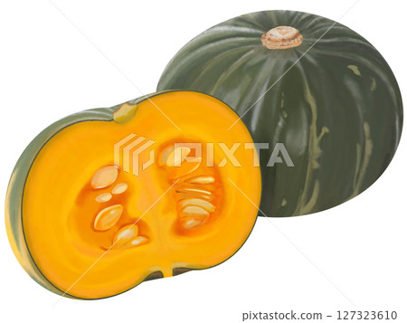 Green pumpkin and halved pumpkin Green pumpkin and halved pumpkin 127323610