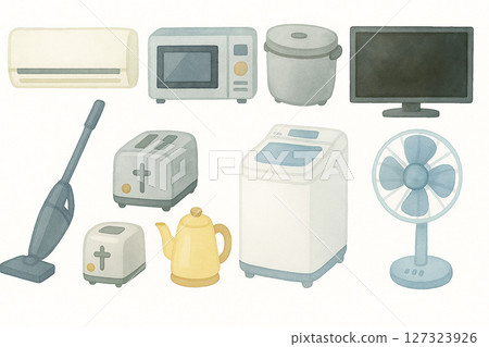 A gentle watercolor style illustration set of home appliances 127323926