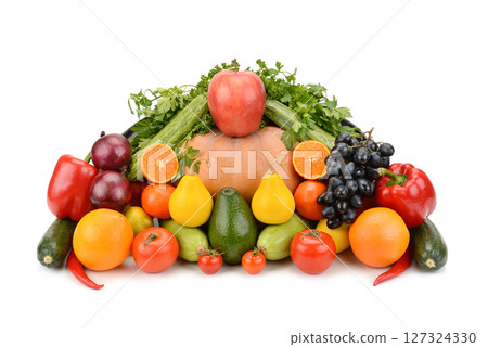 Collection fruits and vegetables isolated on a white. Collection fruits and vegetables isolated on a white. 127324330