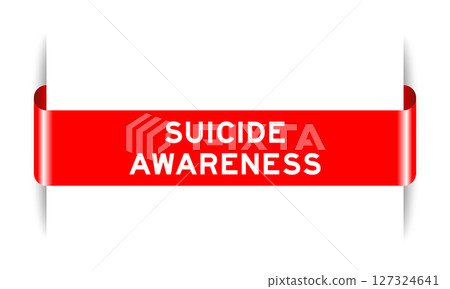 Red color inserted label banner with word suicide awareness on white background Red color inserted label banner with word suicide awareness on white background 127324641