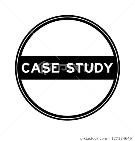Black color round seal sticker in word case study on white background 127324649