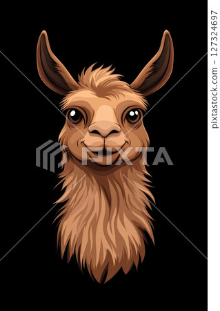 A charming black llama shares a lighthearted moment with a wide grin, showcasing its playful personality 127324697