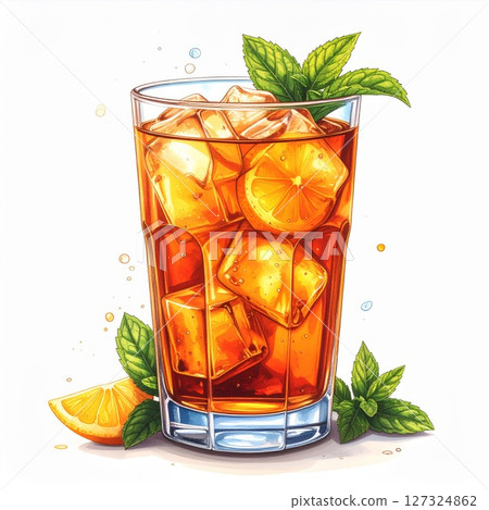 Iced Tea with Lemon and Mint in Glass 127324862