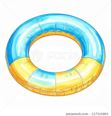 Blue and Yellow Inflatable Swim Ring Illustration 127324863