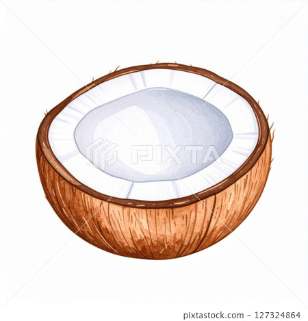 Watercolor Illustration of a Half Coconut 127324864