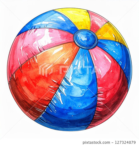 Colorful Beach Ball Watercolor Illustration 127324879