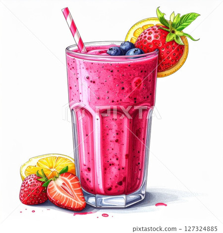 Pink Berry Smoothie with Strawberries and Lemon Pink Berry Smoothie with Strawberries and Lemon 127324885