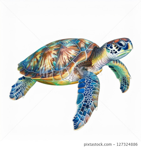 Colorful Sea Turtle Illustration with Vibrant Shell 127324886