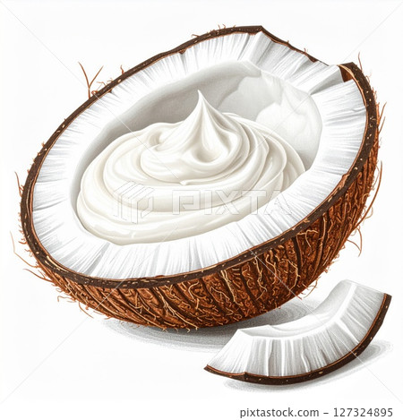 Creamy Coconut Cream in Half Coconut Shell 127324895