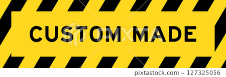 Yellow and black color with line striped label banner with word custom made 127325056