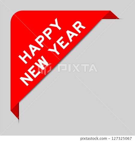 Red color of corner label banner with word happy new year on gray background 127325067
