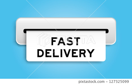 White coupon banner with word fast delivery from machine on blue color background White coupon banner with word fast delivery from machine on blue color background 127325099