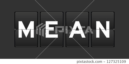 Black color analog flip board with word mean on gray background 127325109