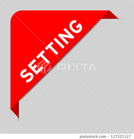 Red color of corner label banner with word setting on gray background 127325127