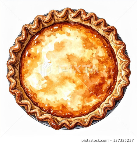 Golden Brown Custard Pie Watercolor Illustration Golden Brown Custard Pie Watercolor Illustration 127325237