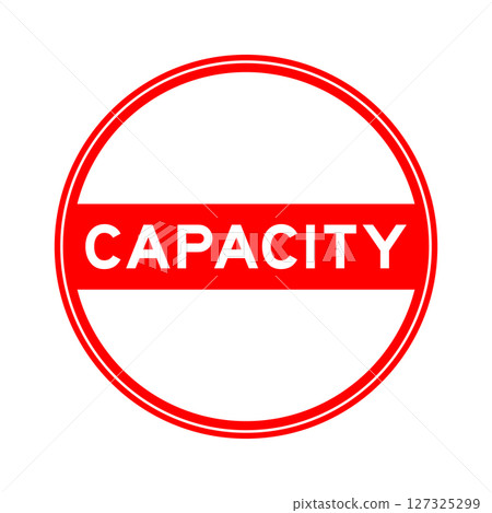 Red color round seal sticker in word capacity on white background Red color round seal sticker in word capacity on white background 127325299
