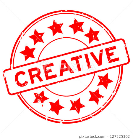 Grunge red creative word round rubber seal stamp on white background 127325302
