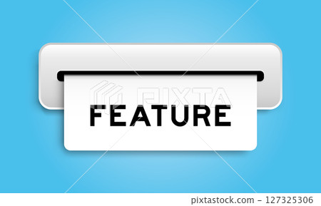 White coupon banner with word feature from machine on blue color background White coupon banner with word feature from machine on blue color background 127325306