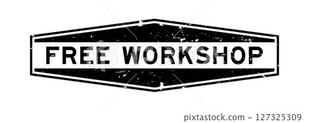 Grunge black free workshop word hexagon seal stamp on white background 127325309