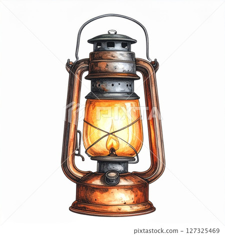 Vintage Oil Lantern Illustration with Warm Glowing Light 127325469