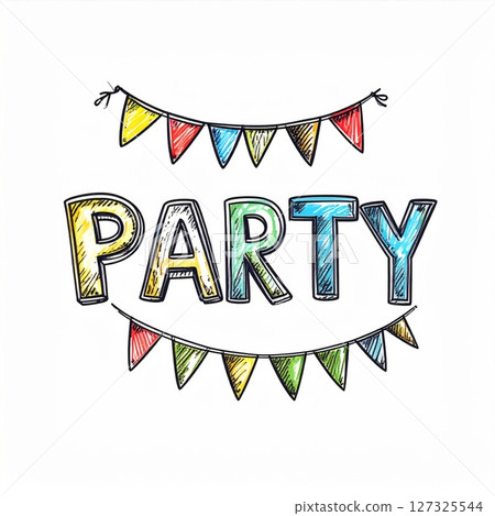 Colorful Party Banner Illustration with Hand Drawn Text 127325544