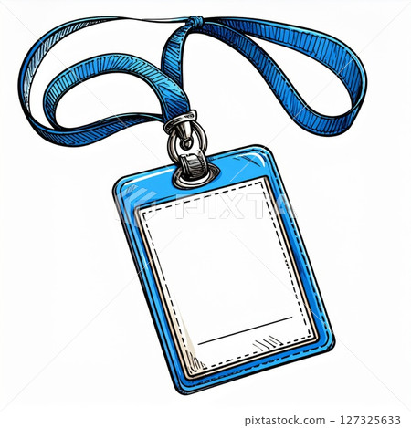 Blue Blank Identification Card with Lanyard 127325633