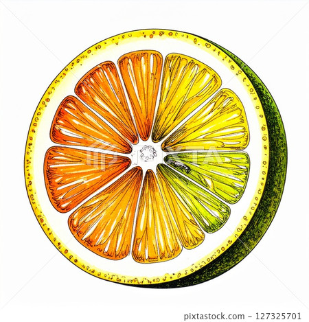 Vibrant Citrus Fruit Cross-Section Illustration 127325701