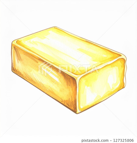 Rectangular Stick of Yellow Butter Watercolor Illustration 127325806