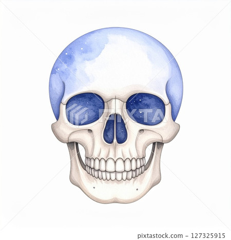 Watercolor Skull Painting with Blue Galaxy Top 127325915