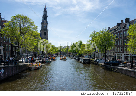 Scenery along the canal in Amsterdam/Netherlands Scenery along the canal in Amsterdam/Netherlands 127325984