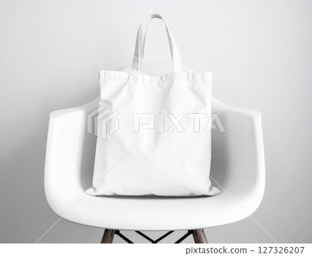 White Tote Bag Mockup on White Chair 127326207