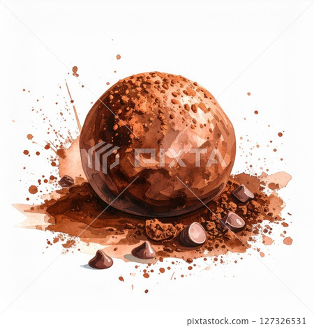 Brown Chocolate Truffle with Cocoa Powder and Chips 127326531