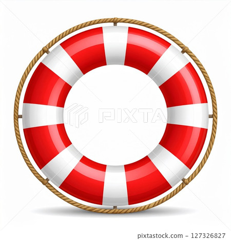 Red and White Striped Lifebuoy with Rope Red and White Striped Lifebuoy with Rope 127326827