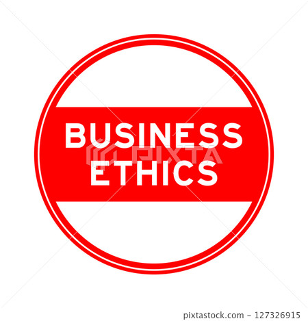 Red color round seal sticker in word business ethics on white background 127326915