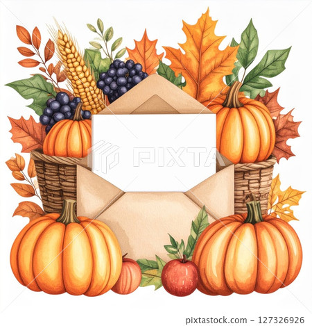 Autumn Harvest Watercolor Illustration with Pumpkins 127326926