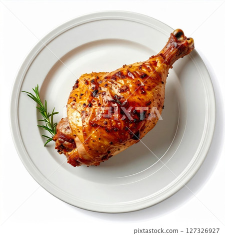 Roasted Chicken Leg on a White Plate 127326927