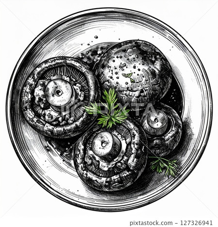 Overhead View of Sauteed Mushrooms with Parsley Overhead View of Sauteed Mushrooms with Parsley 127326941