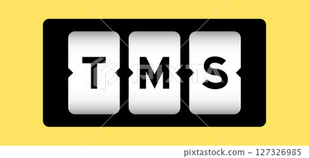 Black color in word TMS (Abbreviation of Transportation management system or Transcranial magnetic stimulation) on slot banner with yellow color background 127326985
