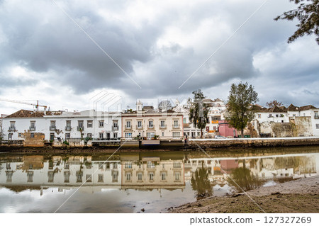 Tavira, Portugal - Feb 13, 2025: View of the historic center of Tavira, city founded in 1266, Algarve, south Portugal Tavira, Portugal - Feb 13, 2025: View of the historic center of Tavira, city founded in 1266, Algarve, south Portugal 127327269