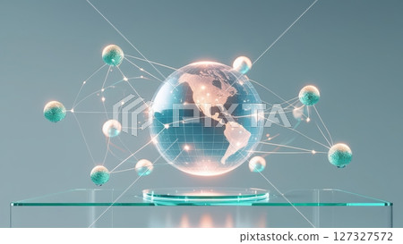Digital Global Network Connectivity Concept with Earth Globe and Connected Nodes Representing Technology and Worldwide Communication 127327572