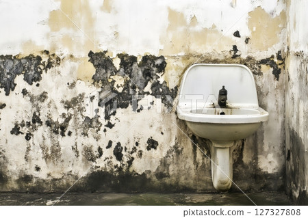 Closeup of an old run-down bathroom 127327808
