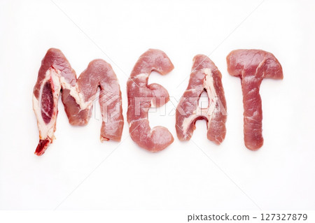 Raw meat against white isolated background Raw meat against white isolated background 127327879