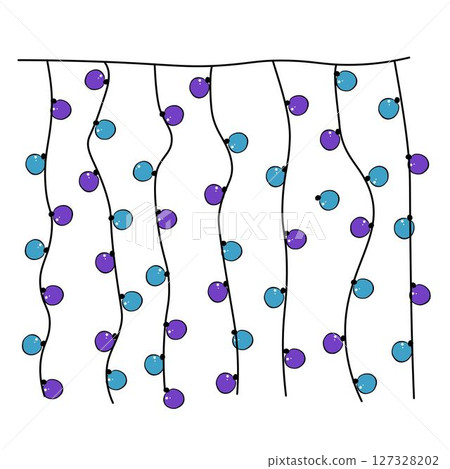 Christmas lights curtain hanging decor composition isolated. Vector graphic line ink illustration. Perfect for cards, decorations, stickers, logo, menu, various designs. 127328202