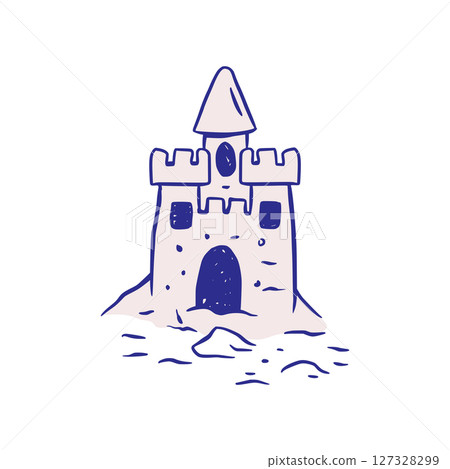 Sand Castle Beach Travel Vacation Summer Sketch Whimsical Doodle Illustration 127328299