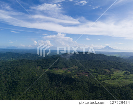 Nicaragua green mountain hills with blue sky 127329424