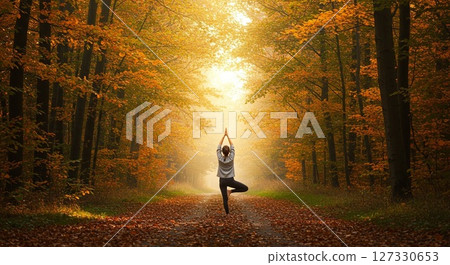 在樹林裡的瑜伽 127330653